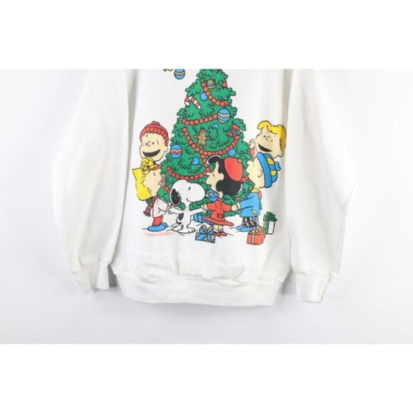 Vintage 90s Peanuts Womens Large Snoopy Brown Christmas Sweatshirt White USA - Picture 3 of 9